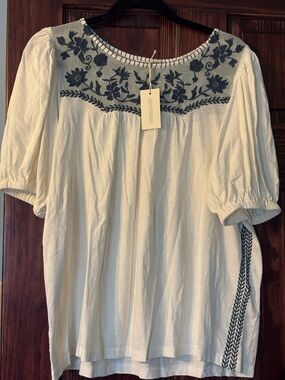 Sundance Cream Tunic with Blue Embroidery